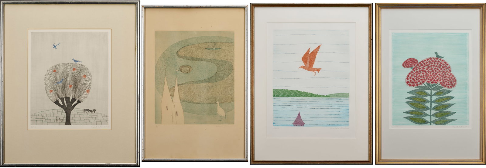 4 Keiko Minami Etchings w/ Birds in Landscapes (1 of 20)