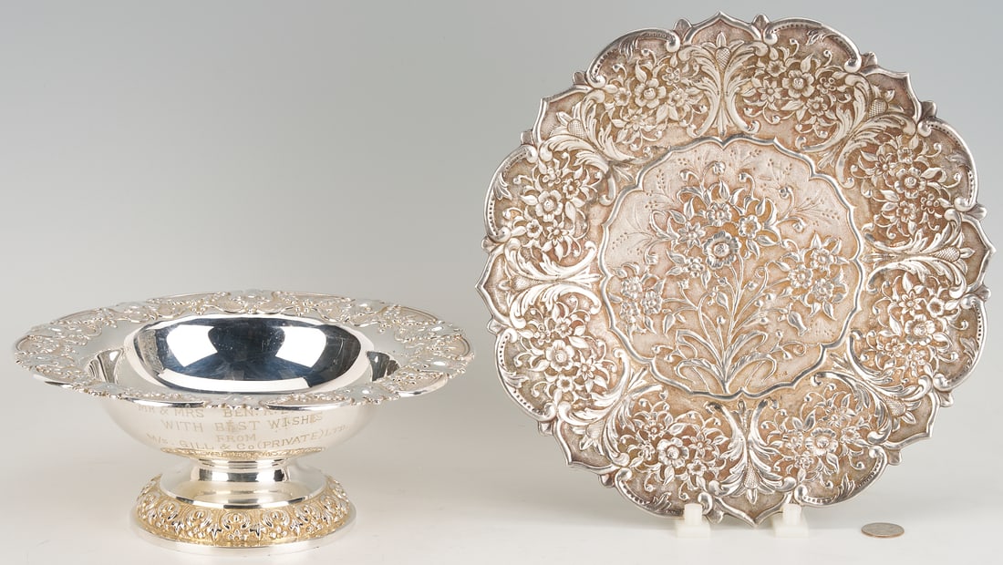Indian Silver Floral Dish and Compote, Presentation Inscription (1 of 15)