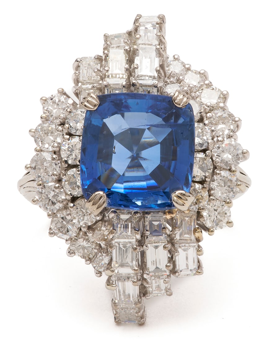 5.65 Carat Natural Ceylon Sapphire & Diamond 14K Cocktail Ring, AGL Report