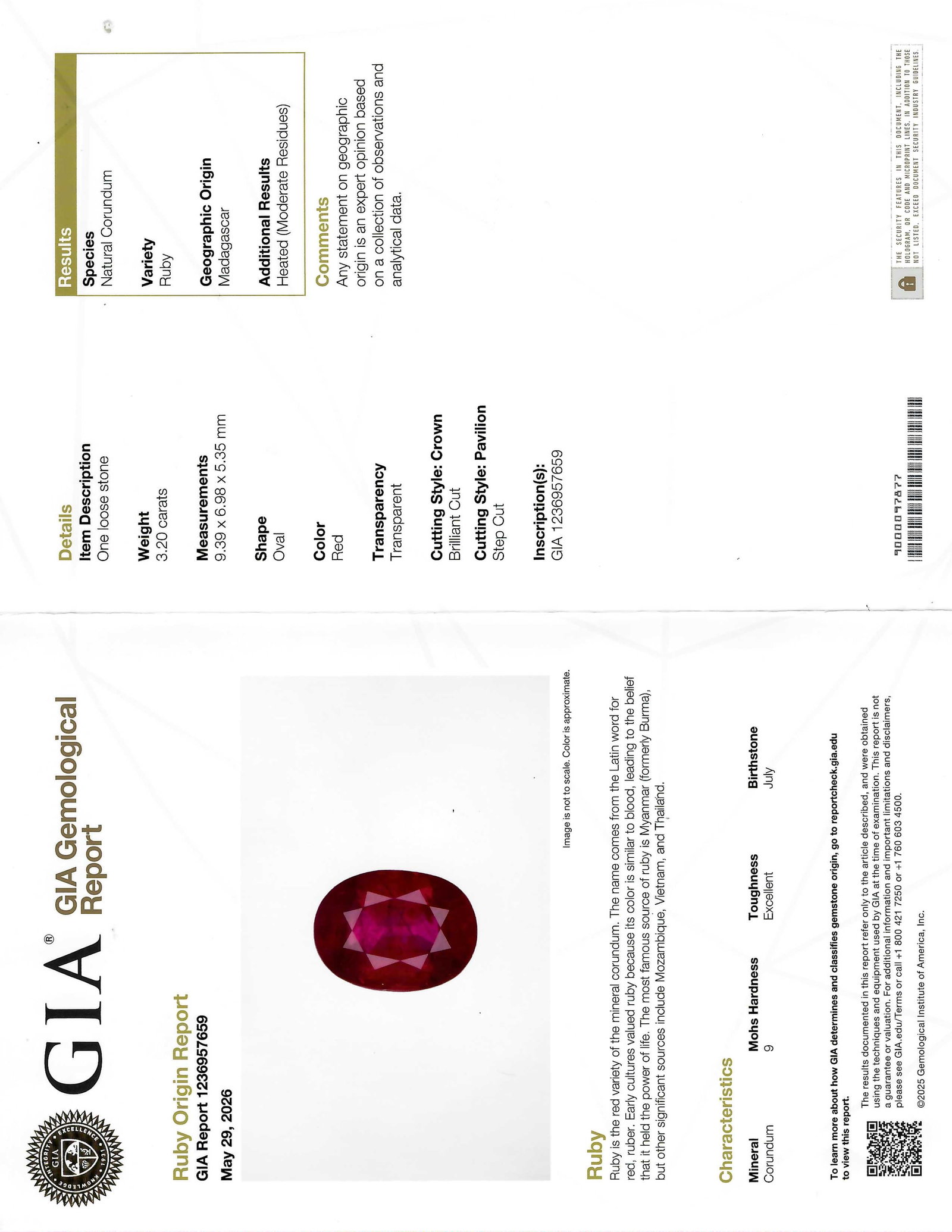 Platinum & 18K Madagascar 3.20 Carat Ruby & Diamond Ring, GIA Report (1 of 1)