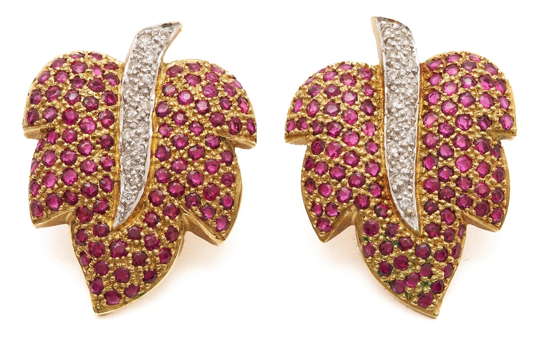 Ruby and Diamond Grape Leaf Earrings (1 of 5)