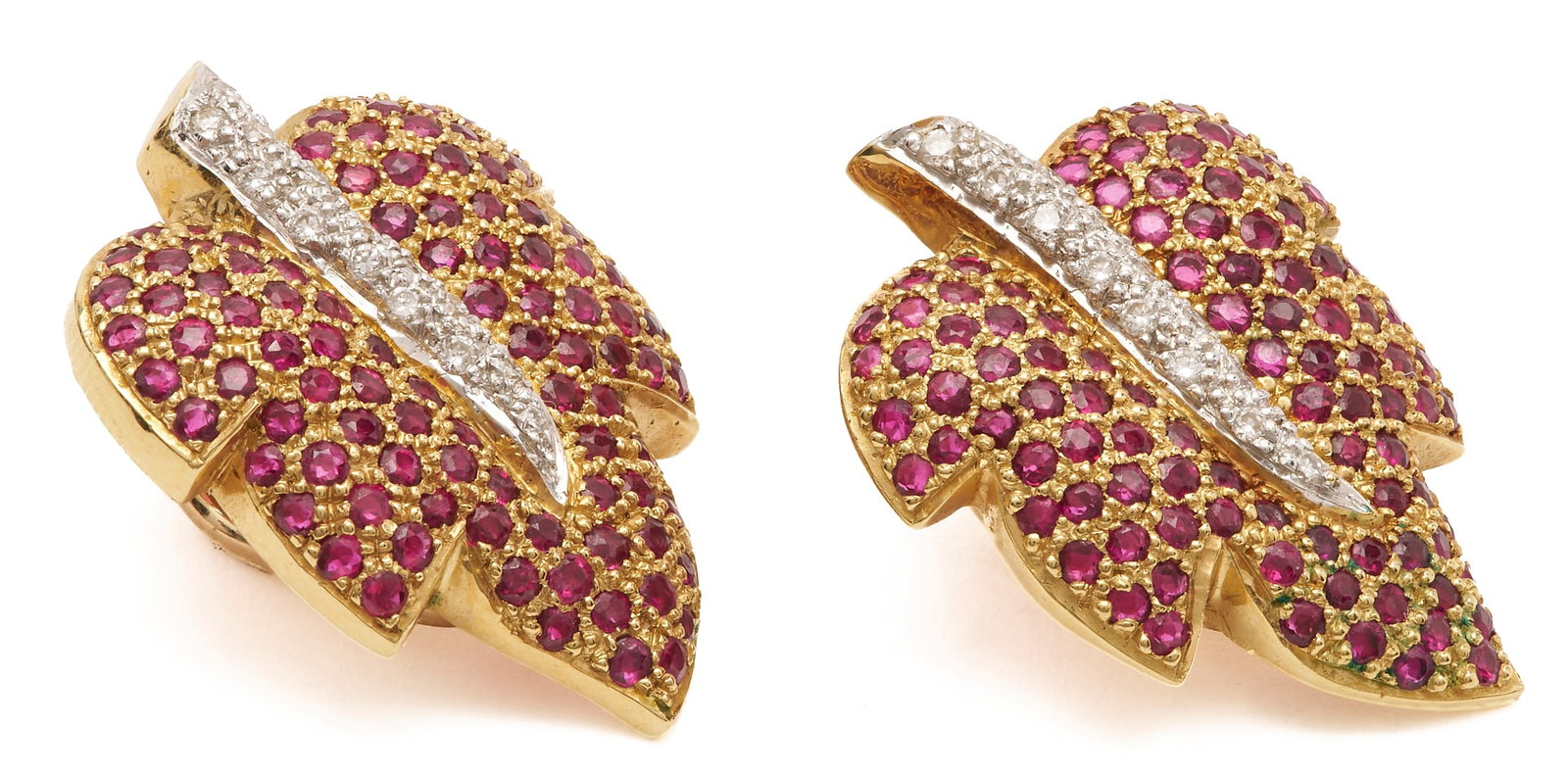Ruby and Diamond Grape Leaf Earrings - 2