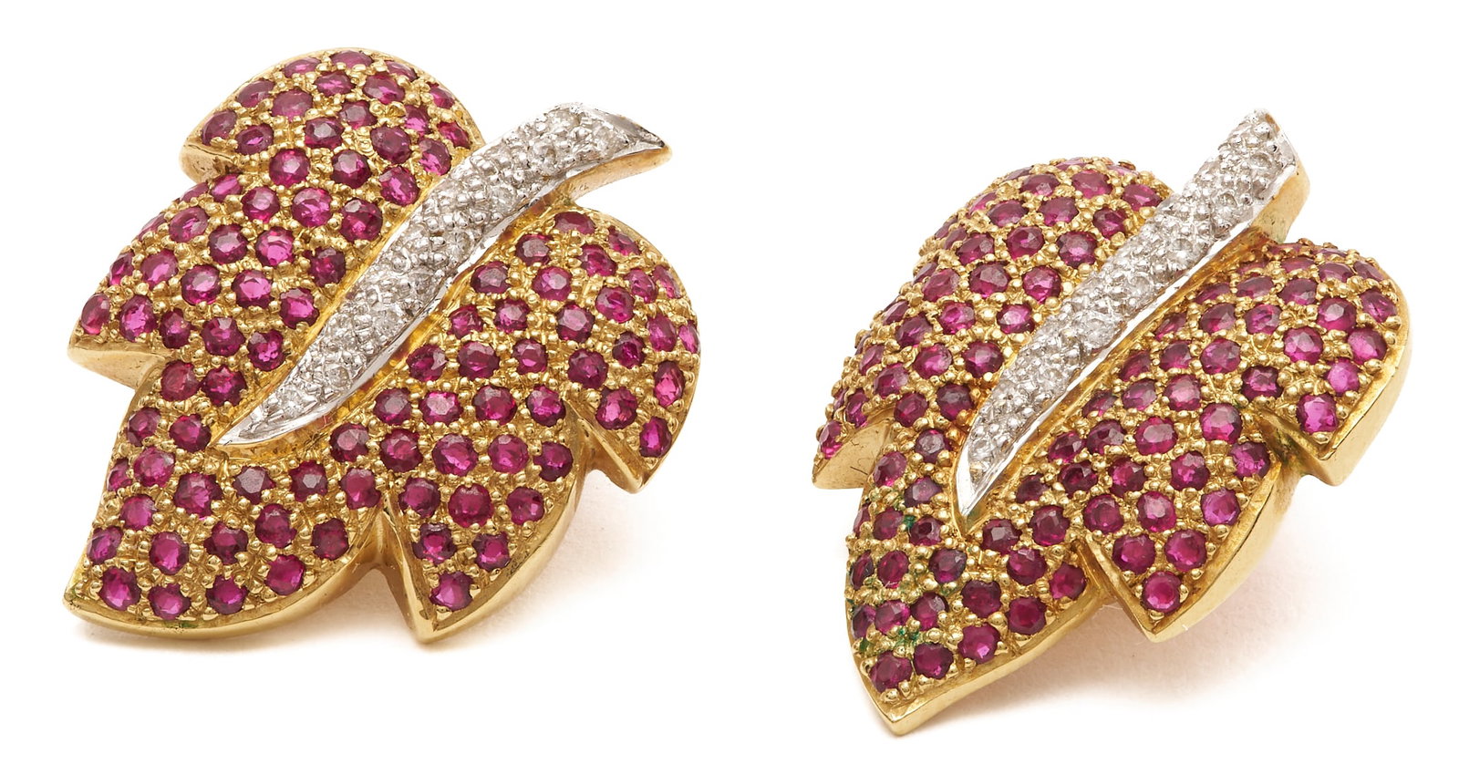 Ruby and Diamond Grape Leaf Earrings - 3