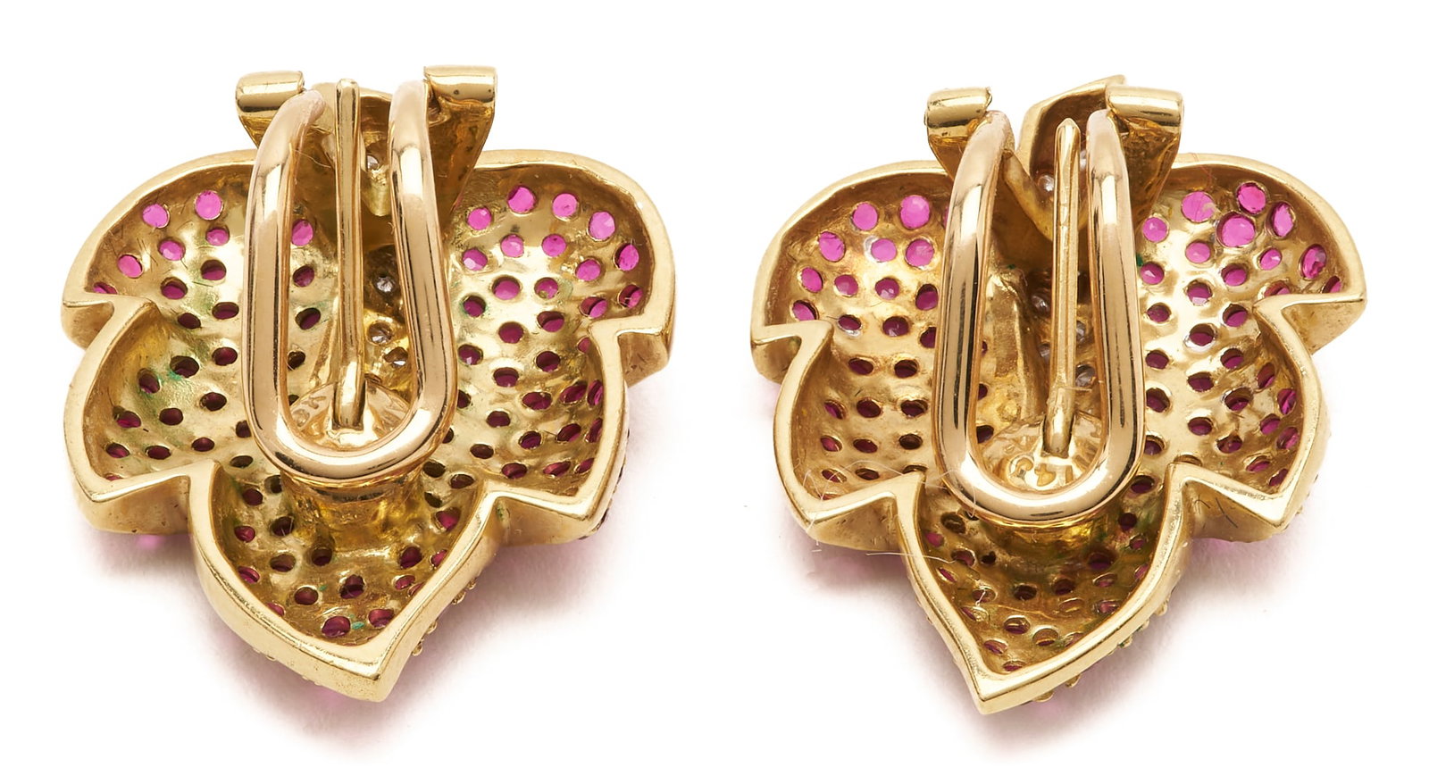 Ruby and Diamond Grape Leaf Earrings - 4