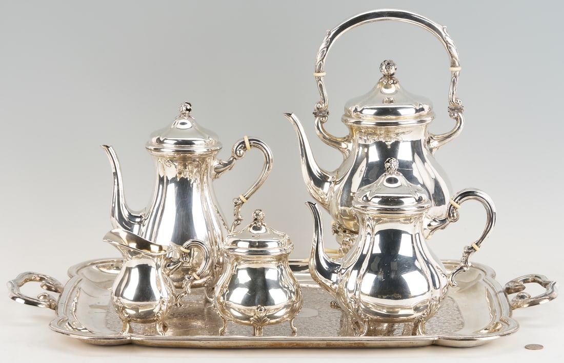 5 Pc. European .800 Silver Tea Service & .800 Silver Tray (1 of 20)