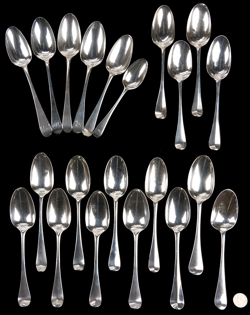 21 English 18th c. Sterling Spoons incl. Hanoverian Rattail (1 of 9)