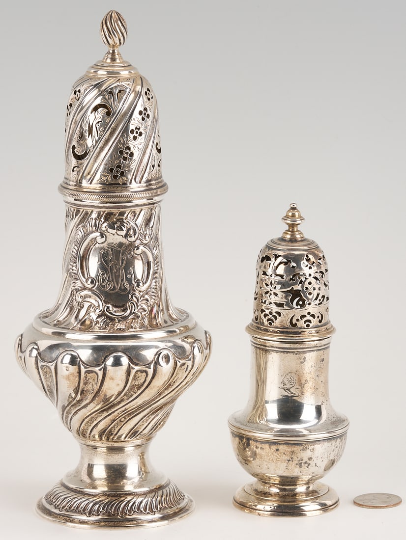 2 English Sterling Silver Casters: Geo. II and Victorian (1 of 13)