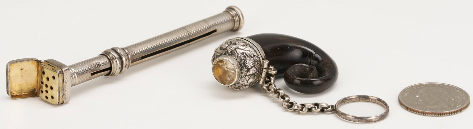 2 Rare Antique Vinaigrettes: Horn & Porte Crayon (1 of 13)