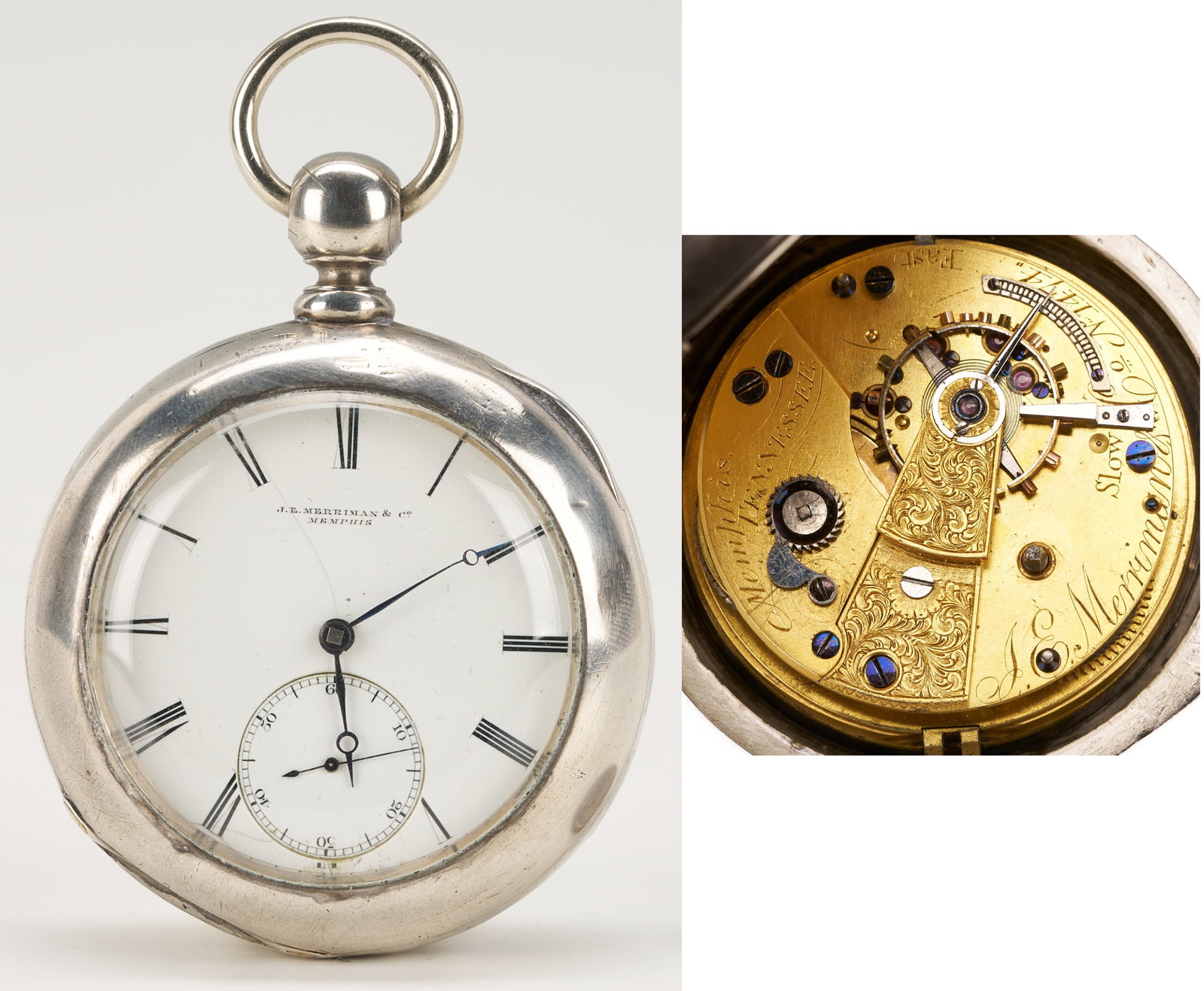 Coin Silver Pocket Watch, signed Merriman Memphis TN (1 of 17)