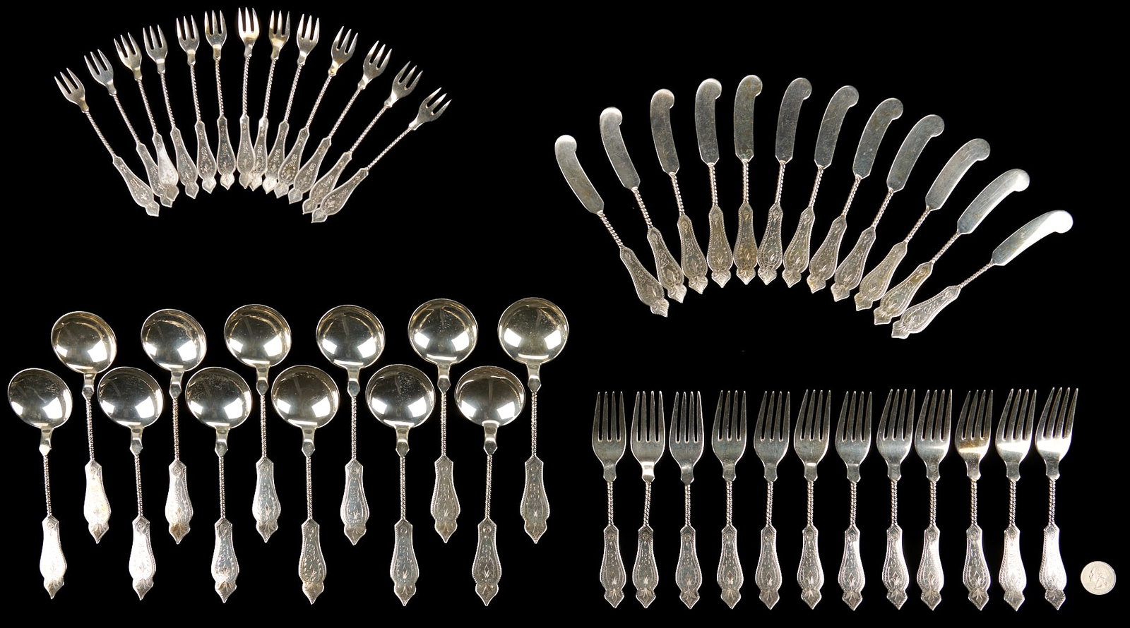 49 pcs New Orleans Silversmiths Sterling Flatware, Twist Stems, incl. Gumbo Spoons (1 of 6)