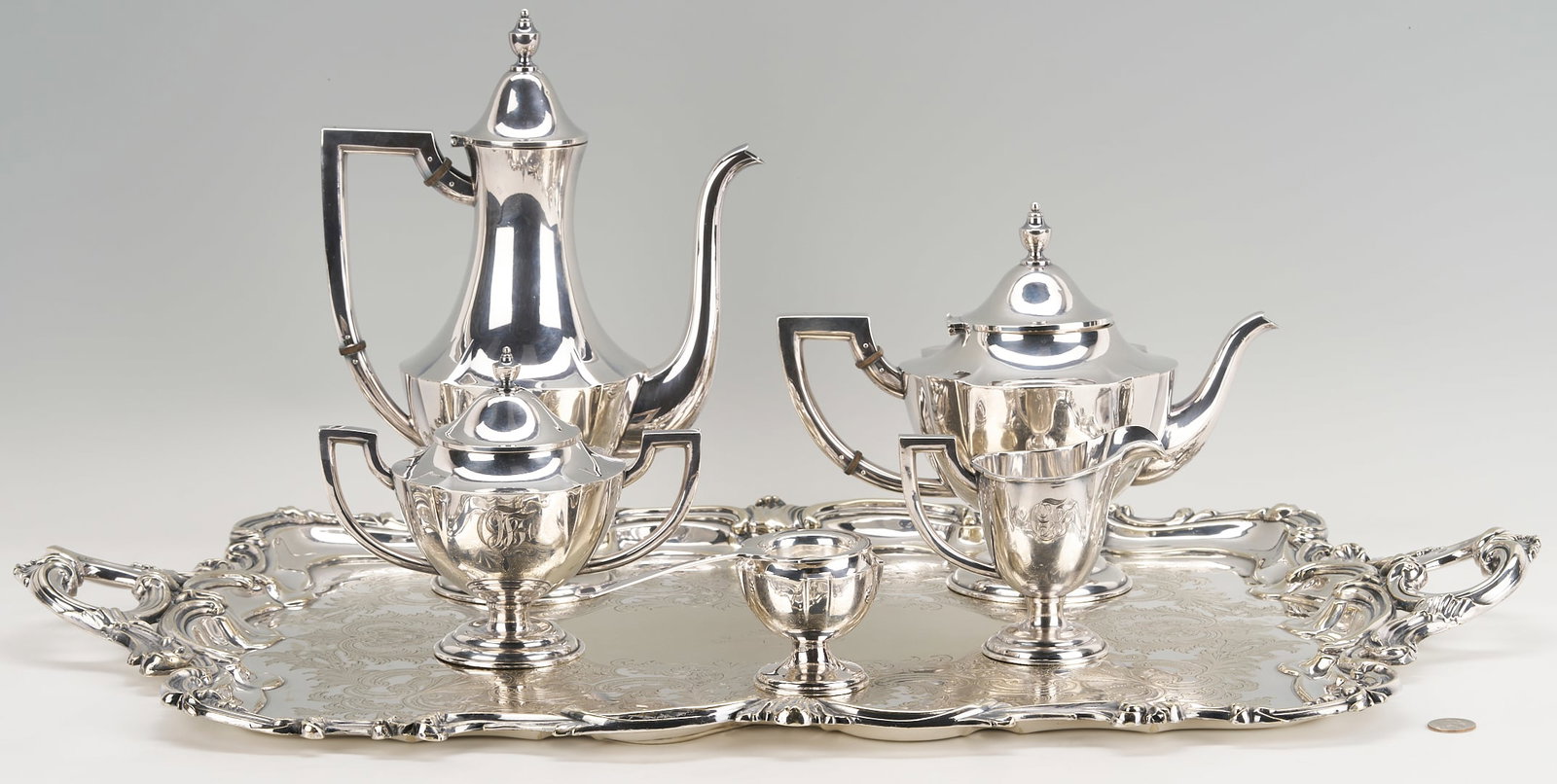 5-Piece Japanese .950 Sterling Tea Set w/ Plated Tray (1 of 20)