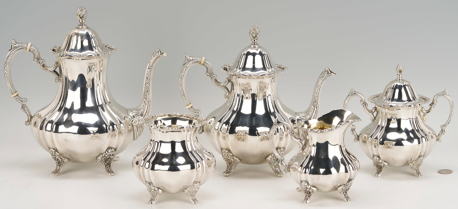 5 Pc. Poole Sterling Silver Tea Set, Lancaster Rose (1 of 19)