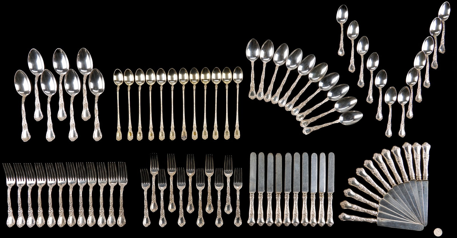 86 Pcs. Gorham Sterling Flatware, Meadow & Florentine Patterns (1 of 6)