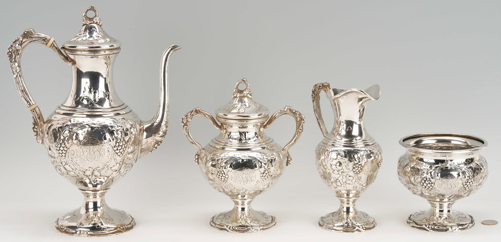 Schultz Repousse Sterling 4 pc. Tea Set, Sylvan Bros. retailed (1 of 18)