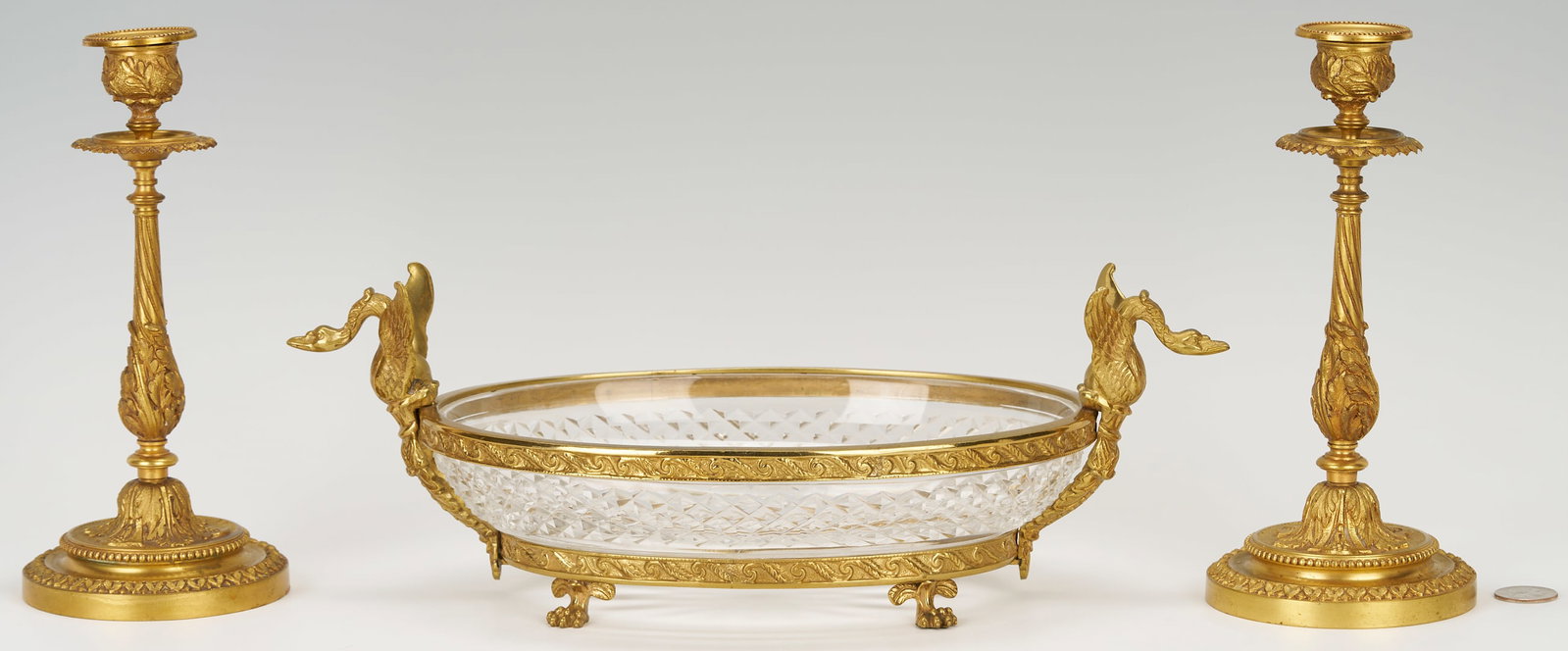 Neoclassical Gilt Bronze Centerpiece Bowl & Candlesticks (1 of 13)