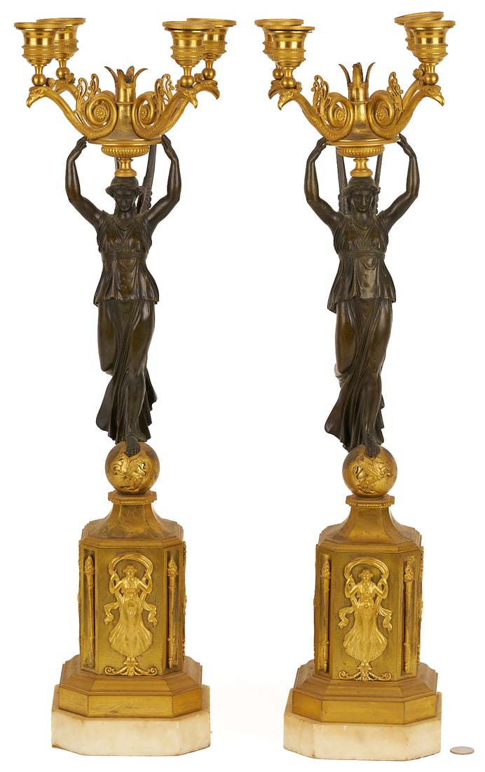Pr. French Empire Gilt & Patinated Candleabra (1 of 15)