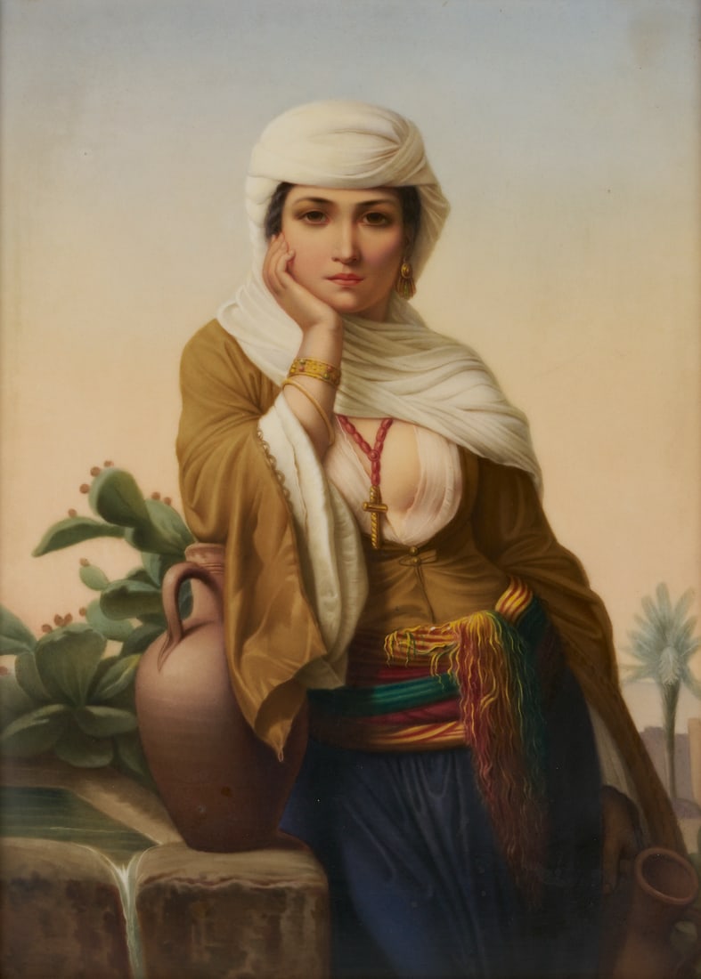KPM Porcelain Plaque, Rebecca at the Well after Vernet-Lecomte (1 of 12)