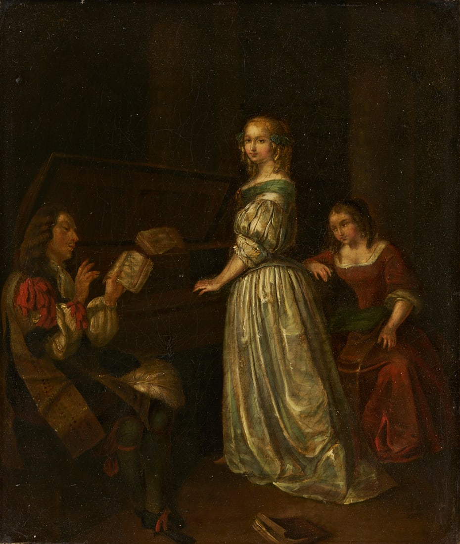 After Caspar Netscher O/C Baroque Genre Painting, A Duet (1 of 13)