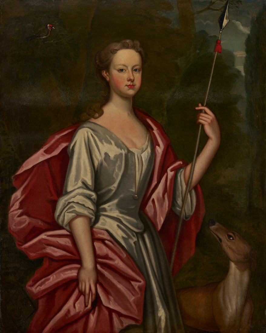 Large O/C English 18th C. Portrait, Martha Benet Legh of Lyme Park as Diana (1 of 20)