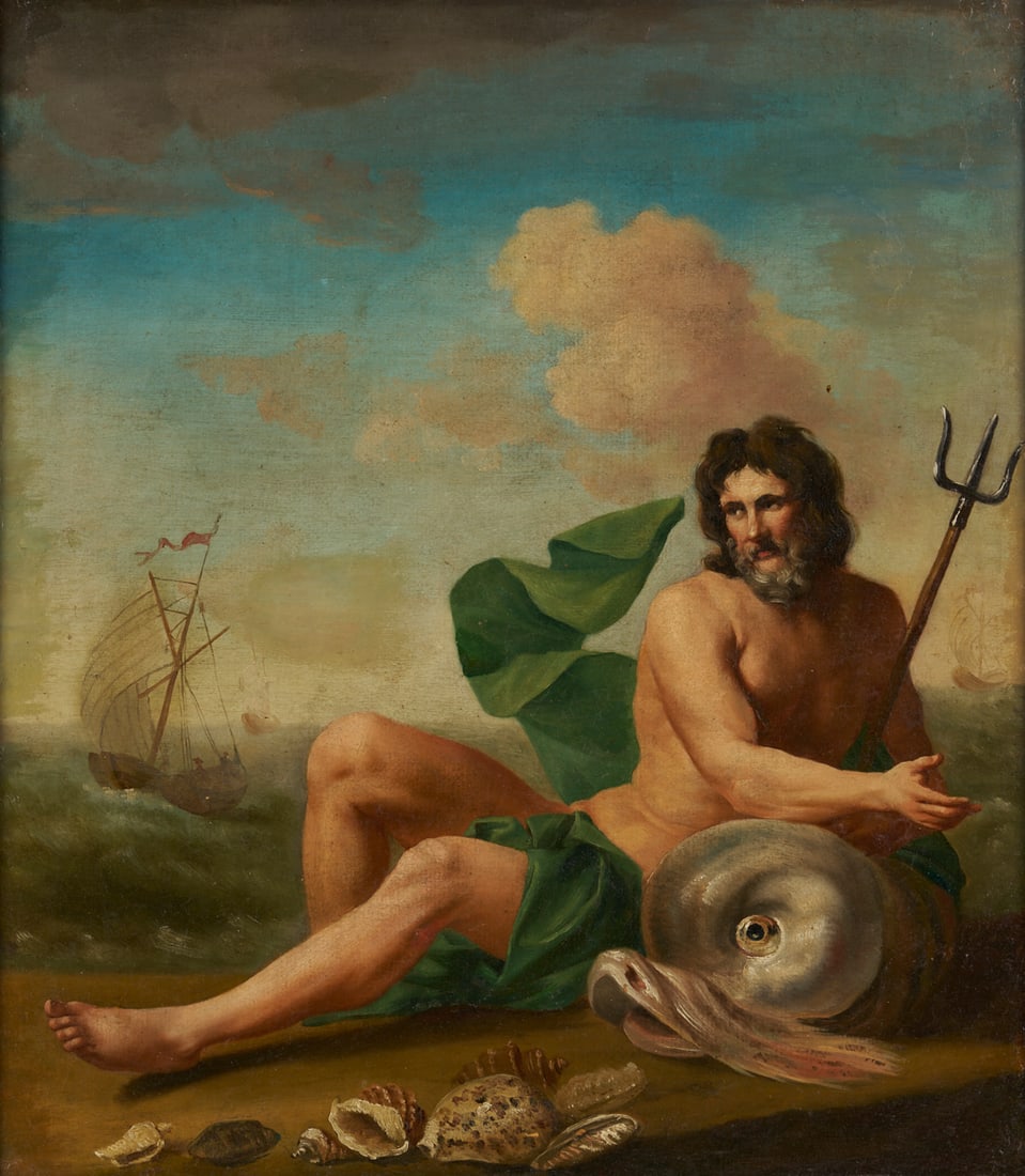 Manner of Abraham Willaerts O/C Mythological Painting of Neptune, Ex- Christies (1 of 18)