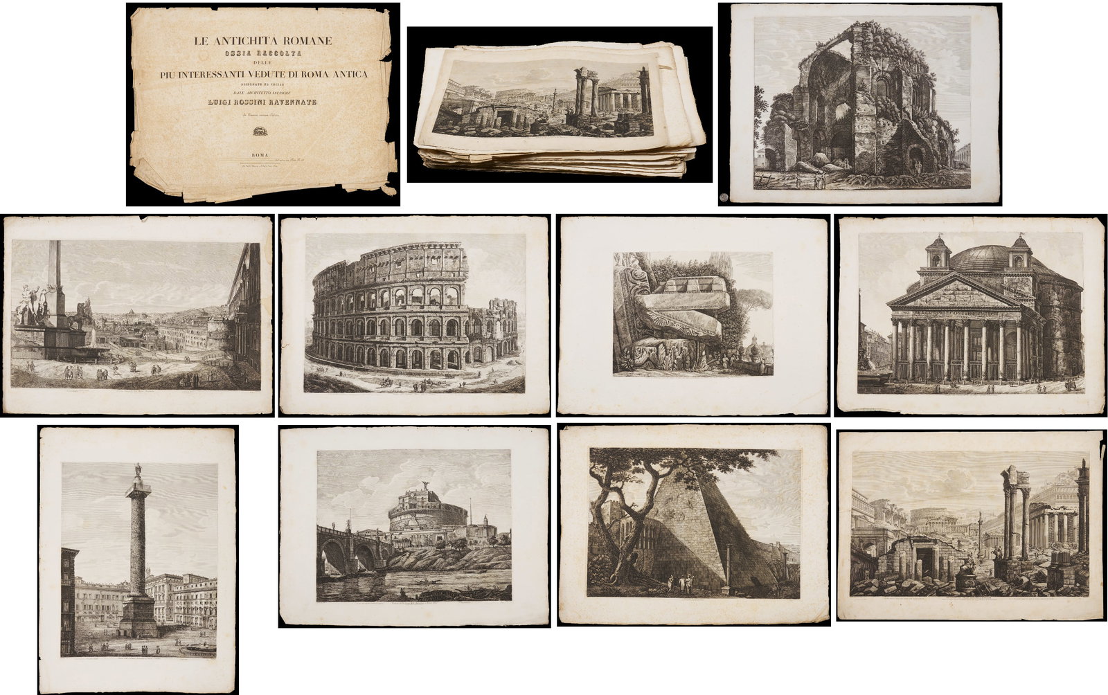 88 Etchings from Rossini's Large Format Antichita Romane w/ Handwritten Amendments, Poss. Early 1829 (1 of 20)