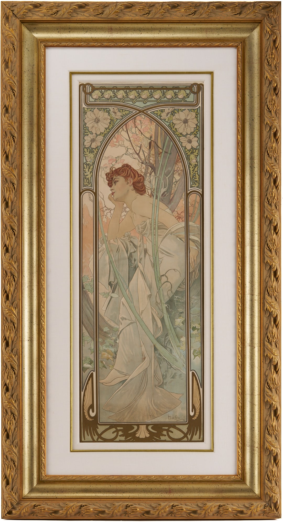 Alfonse Mucha Art Nouveau Lithograph: Reverie du Soir: Alfonse Mucha (French, 1860-1939) "Reverie du Soire" ("Evening Contemplation") lithograph in colors on wove paper. Signed in the stone lower right and dated 1899. From the ser