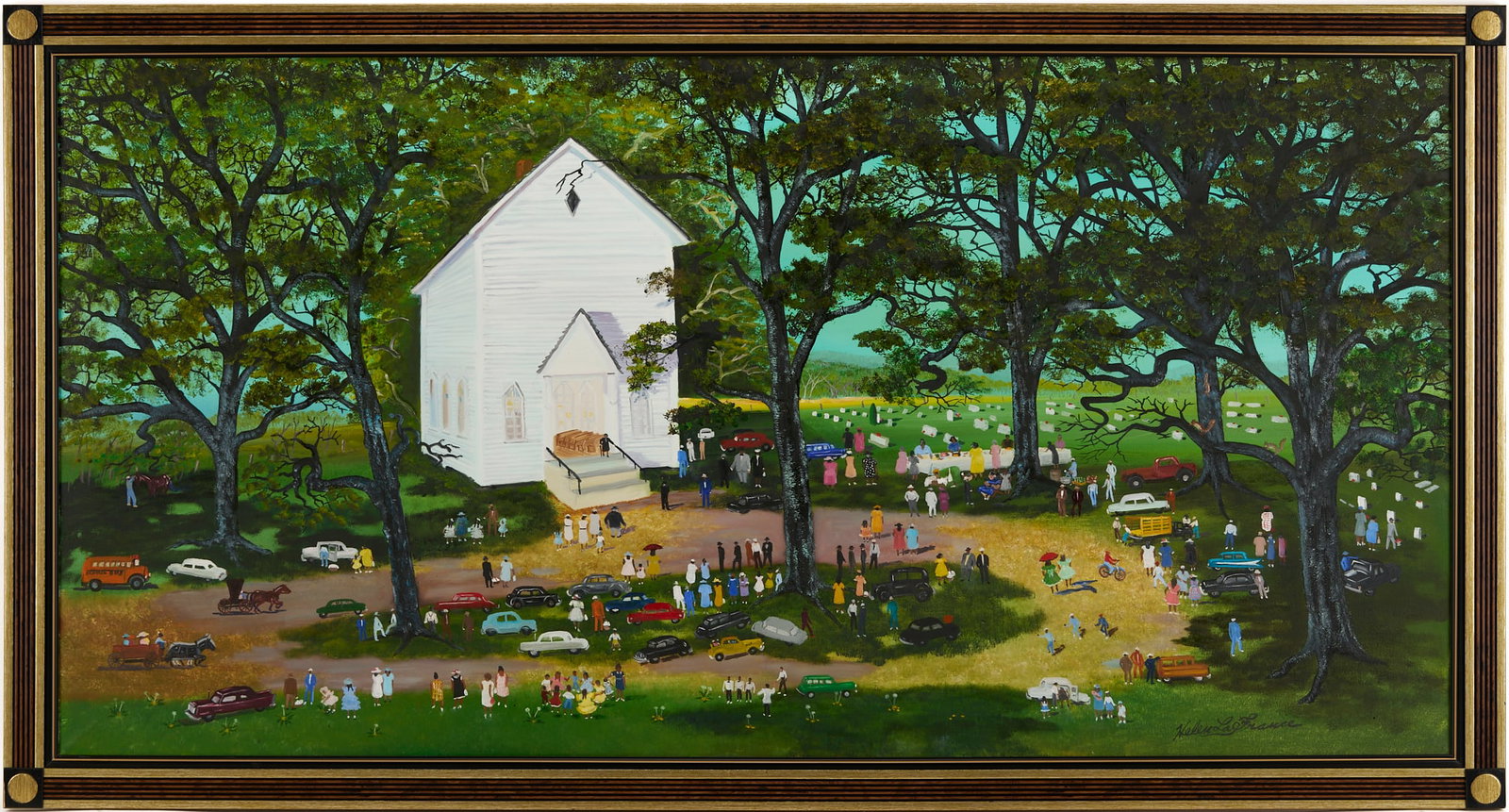 Large Helen Lafrance Large O/C Church Picnic Painting, 60 x 30 in (1 of 18)