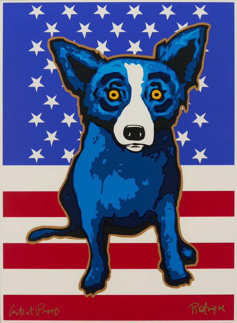 George Rodrigue Signed Blue Dog Serigraph, We Stand Beside Her (Patriotic Theme) (1 of 11)