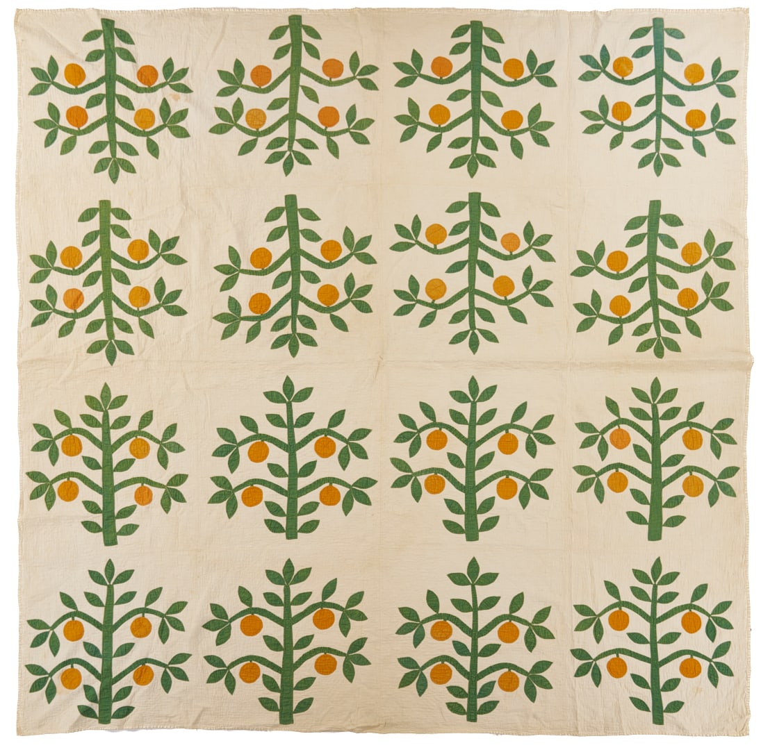 American Folk Art Orange Tree Quilt, Mid 19th C. (1 of 16)