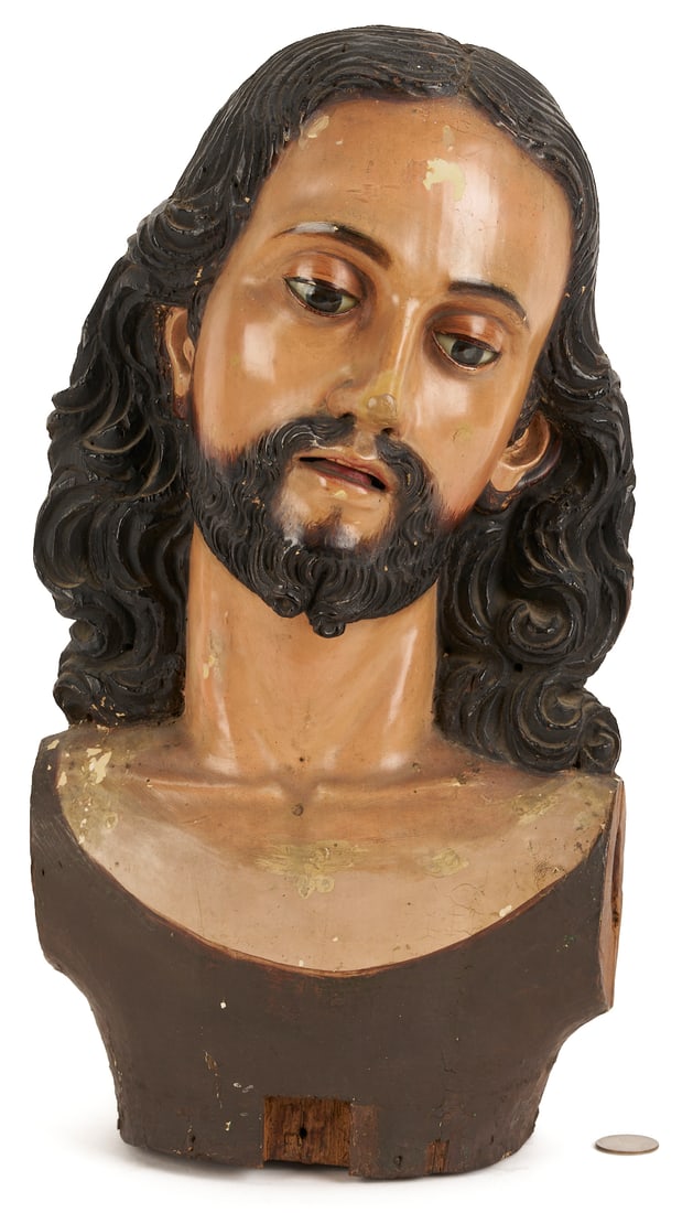 Spanish Colonial Carved Santos Bust of Christ (1 of 9)