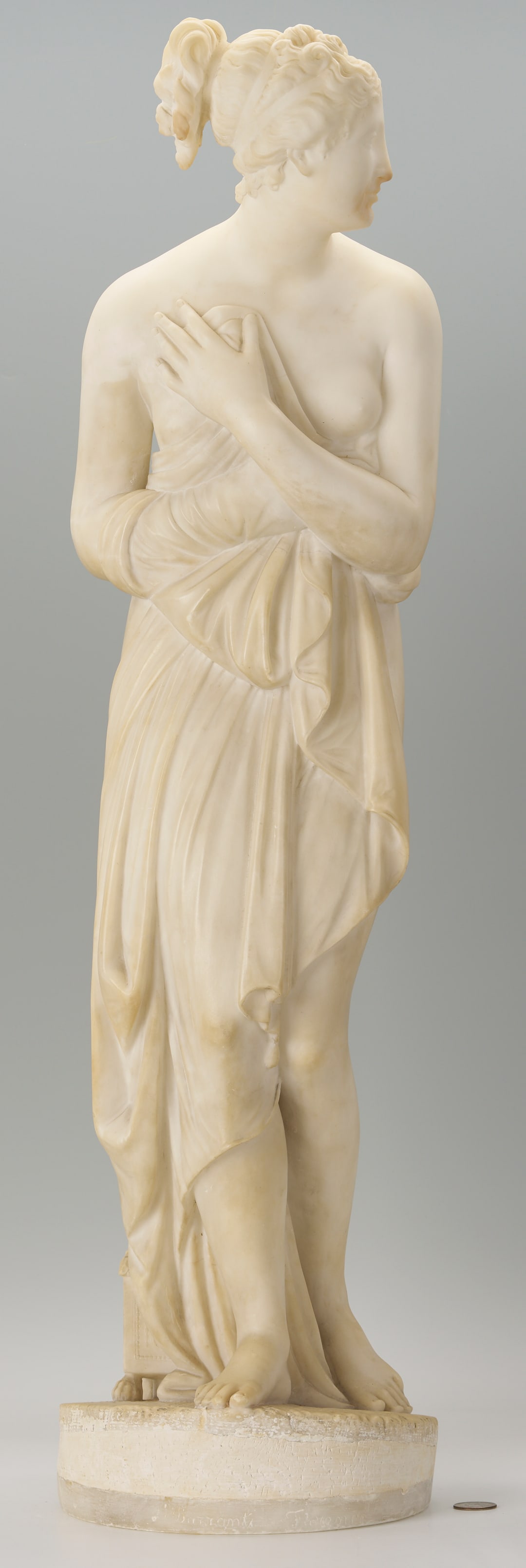 Pietro Bazzanti Marble Sculpture, Venus Italica After Canova, 19th C.: Pietro Bazzanti (Italian, 1842-1881) marble sculpture of the Venus Italica, a standing woman loosely holding a draped garment, after the c.1812 statue by Antonio Canova (Italian, 1757-1822).