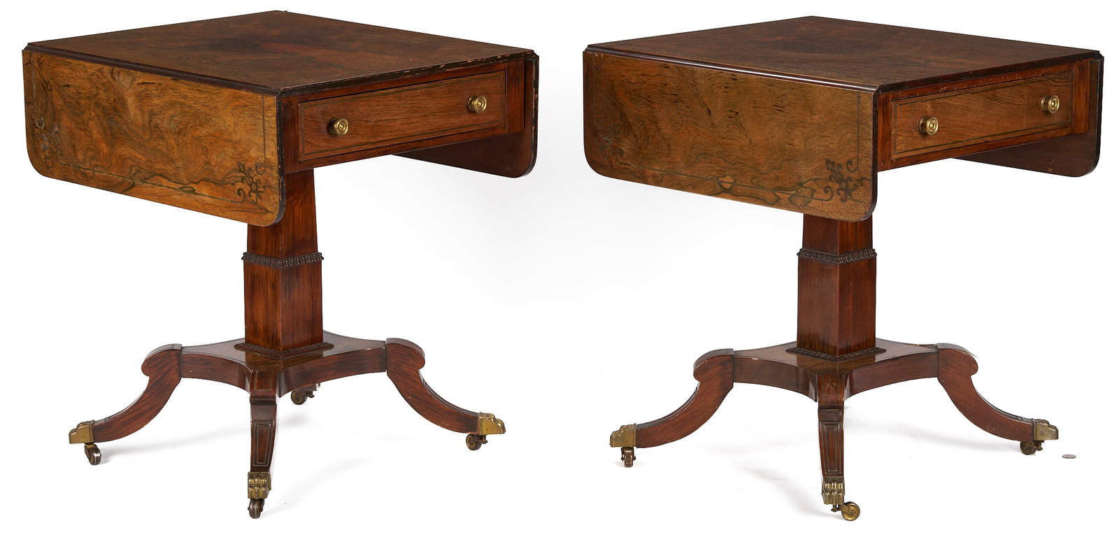 Pair Regency Style Rosewood Brass Inlaid Classical Tables (1 of 20)