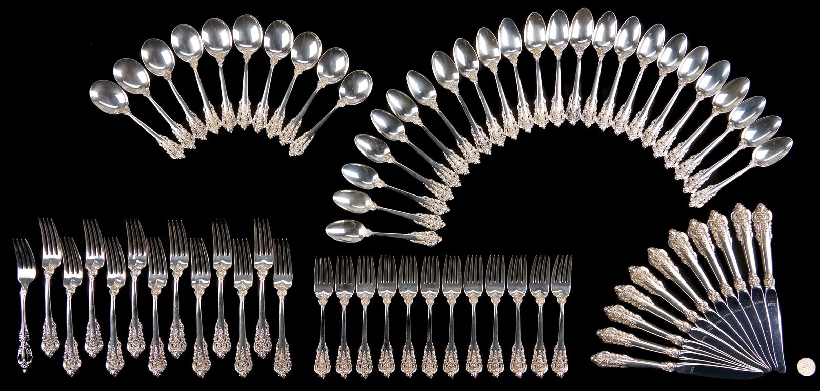 69 Pcs. Wallace Grand Baroque Sterling Silver Flatware (1 of 6)