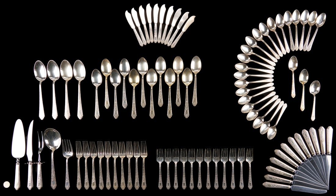 90 Pcs. Lunt Sterling Flatware, Mary II Pattern (1 of 9)