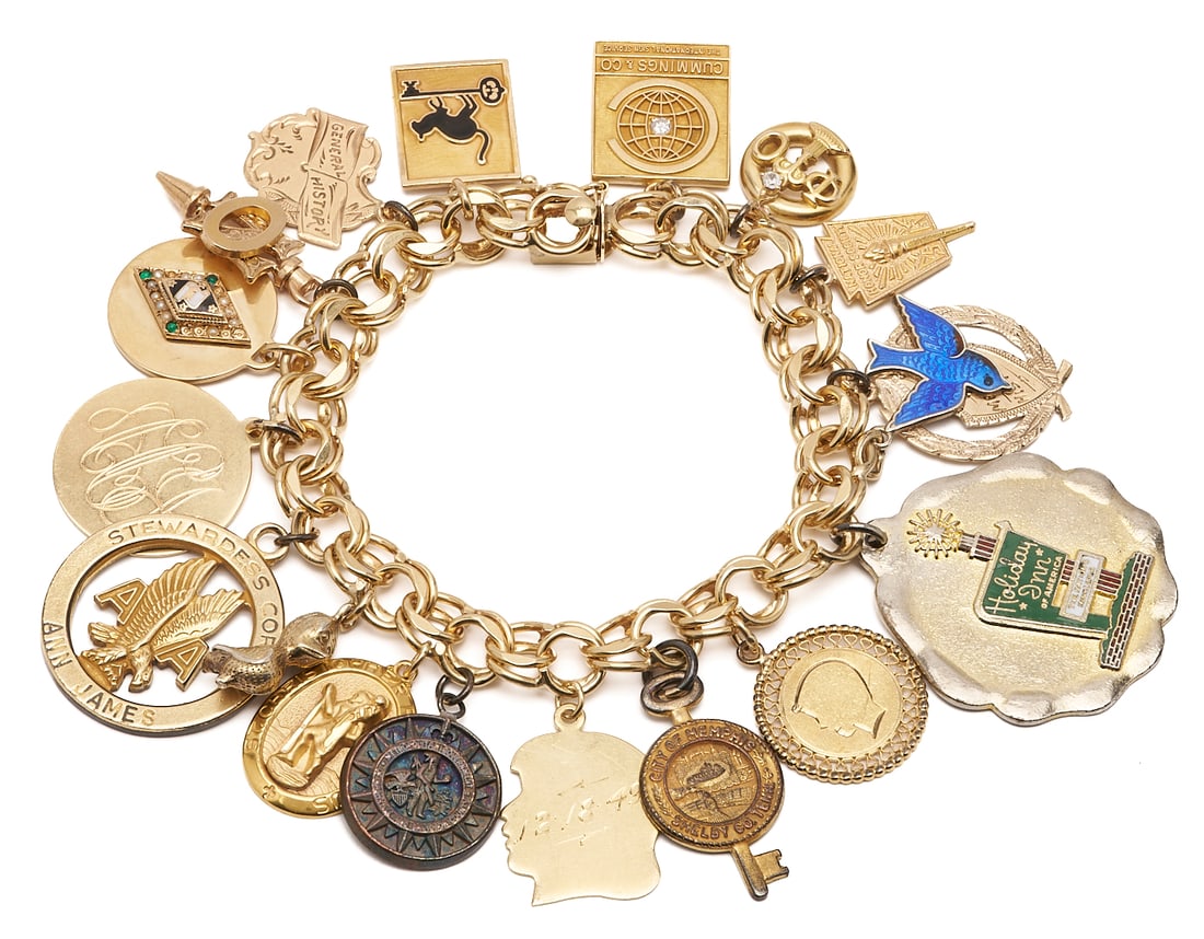 14K Gold Charm Bracelet, 17 charms (1 of 7)