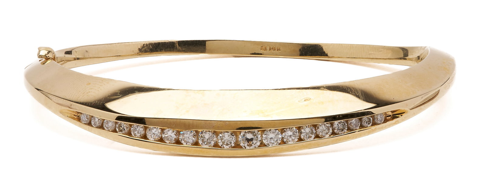 Modernist 14K Gold & Diamond Hinged Bangle Bracelet (1 of 9)