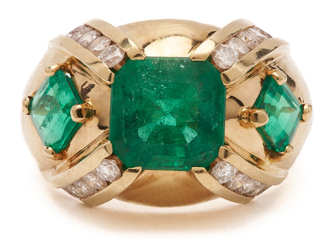 Ladies 14K Dome Style Emerald & Diamond Ring (1 of 5)