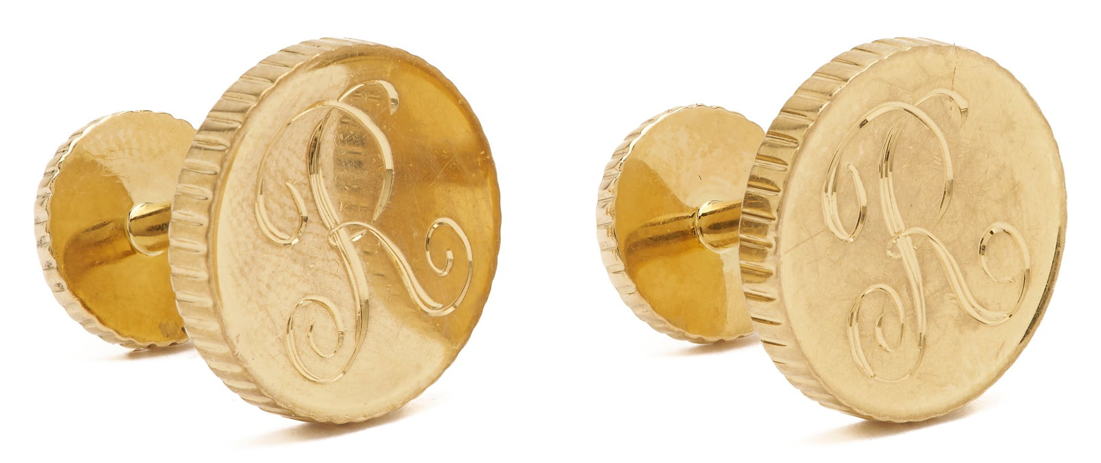 18K Gold Coin Edge Cufflinks, "R" (1 of 9)