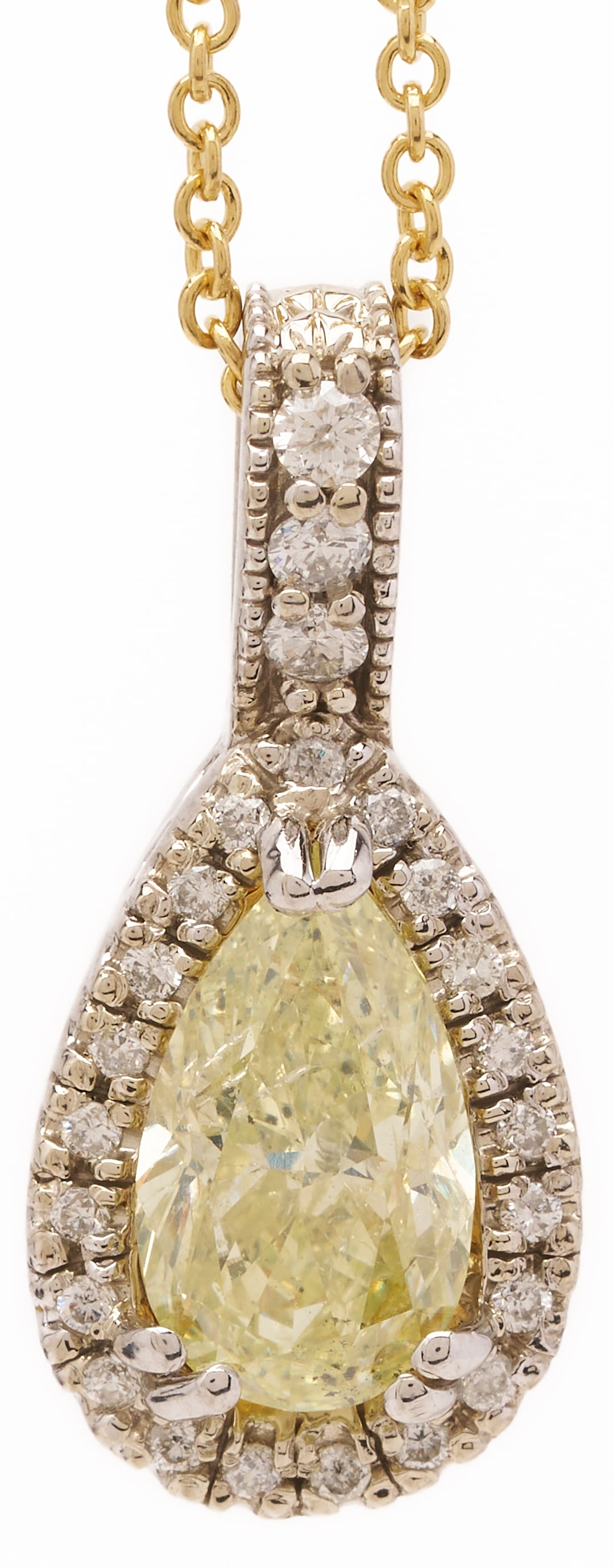 14K Pear-Shaped Yellow Diamond Pendant Necklace