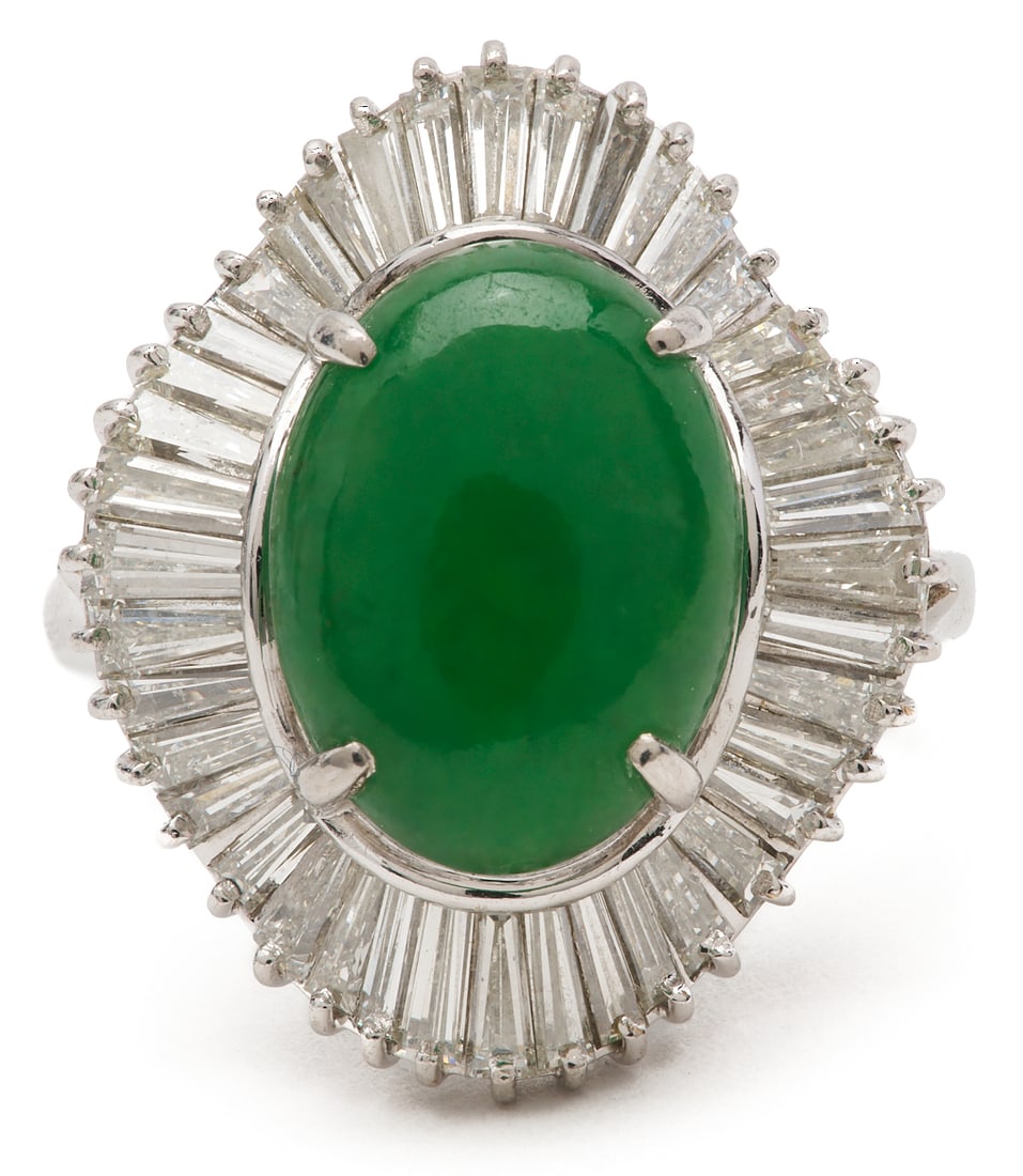 Platinum Prong Set Ballerina Jade and Diamond Ring (1 of 5)