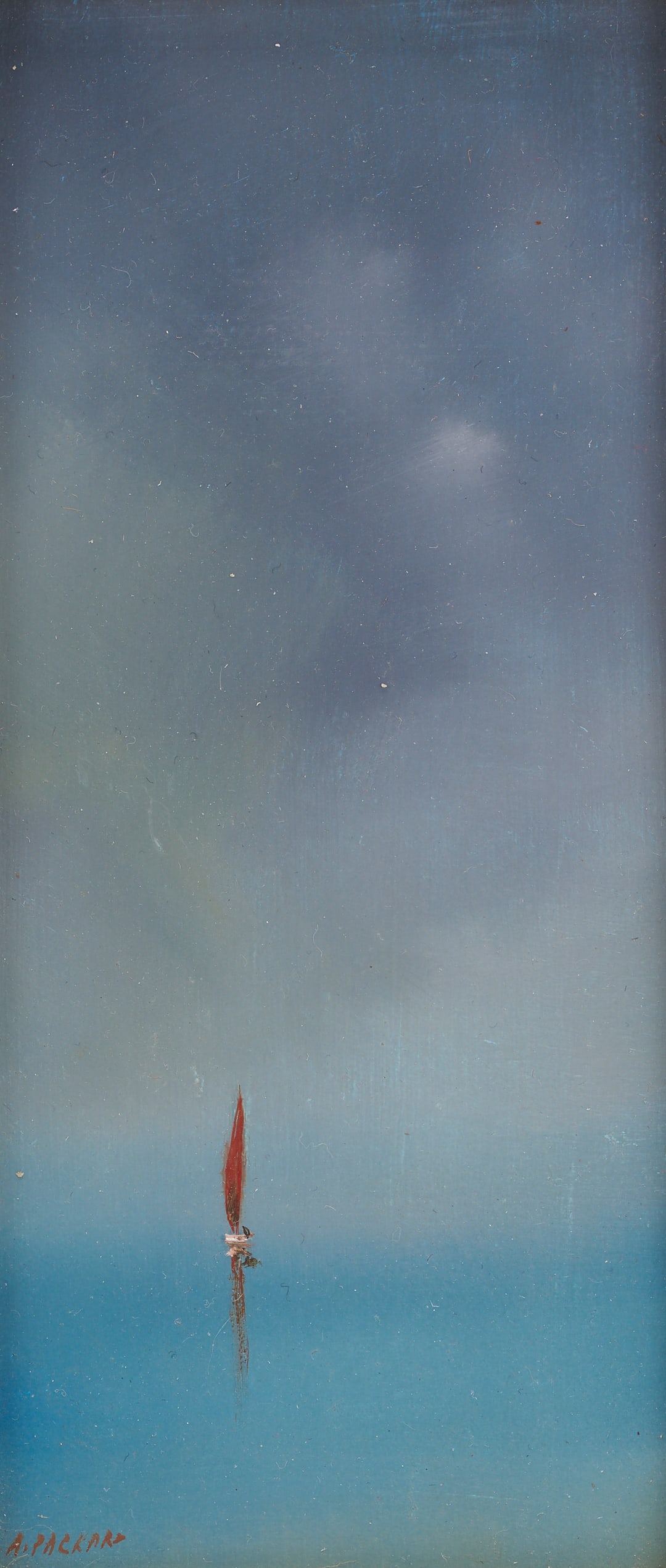 Small Anne Packard Oil on Board Painting, Lone Sailboat (1 of 8)