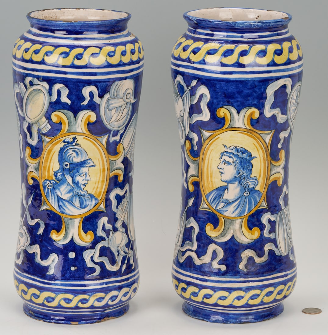 Pair of Italian Faience Majolica Portrait Albarello Jars (1 of 13)