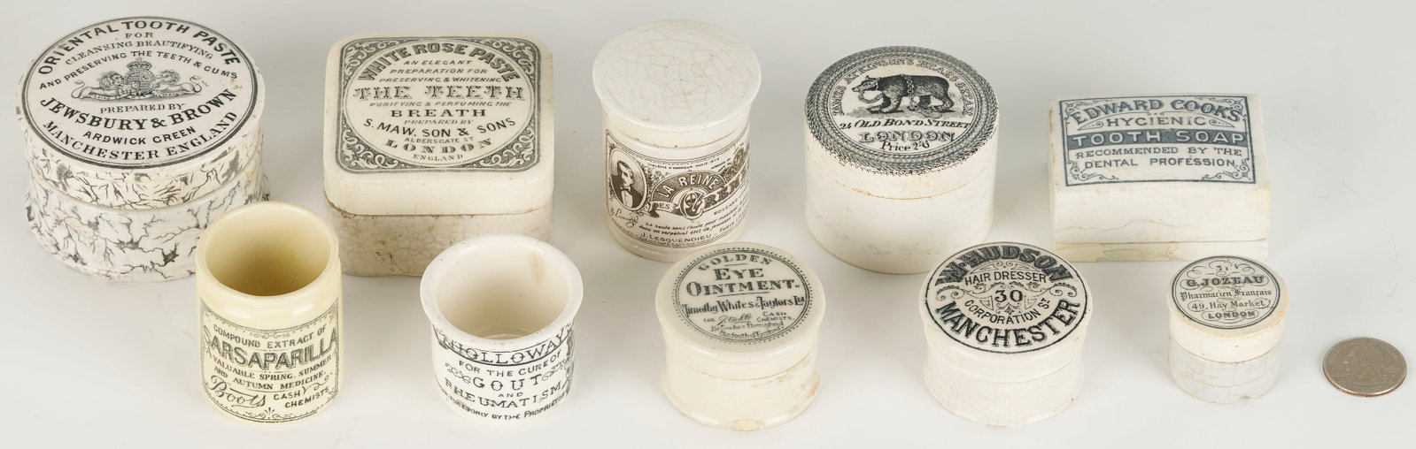 10 Small White Porcelain Pharmacy Jars: Toothpaste, Advertising, etc. (1 of 13)