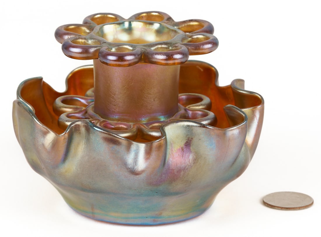 L. C. Tiffany Favrile Glass Bowl & Flower Frog (1 of 13)