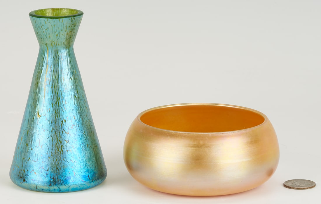 Loetz Papillon Vase & Signed Durand Gold Bowl (1 of 14)