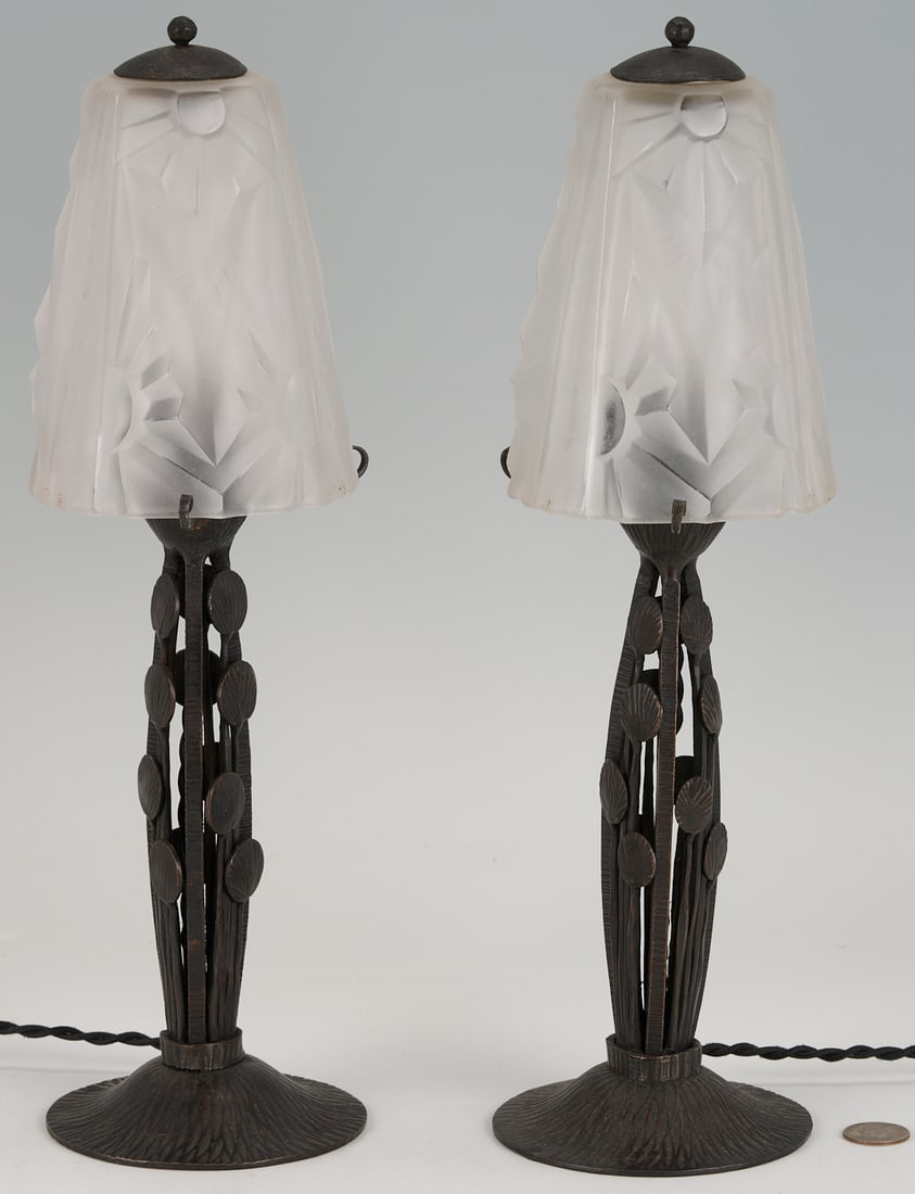 Pair Signed Degue French Art Deco Boudoir Lamps (1 of 16)