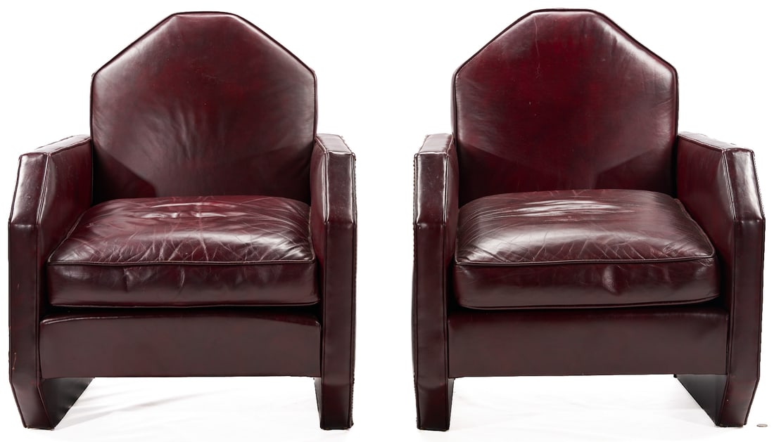 Pair French Art Deco Leather Club Chairs (1 of 8)