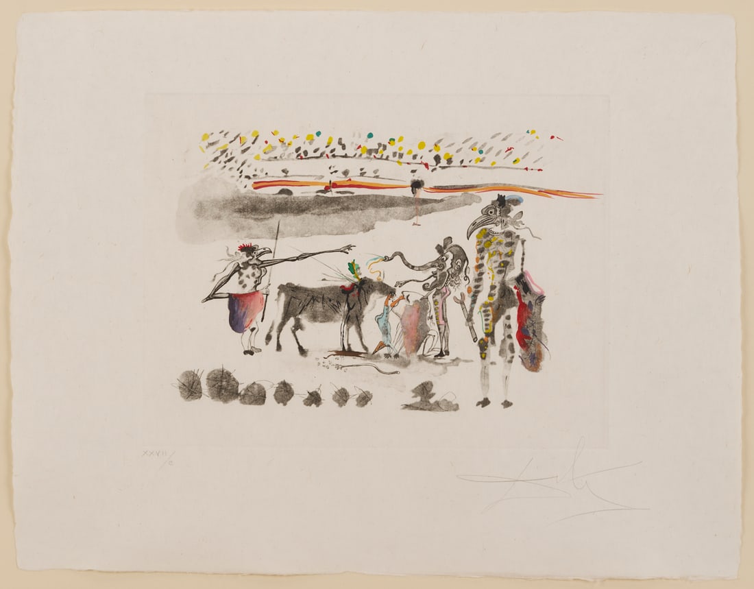 Salvador Dali Signed Etching, The Parrots from Surrealist Bullfighting (1 of 11)