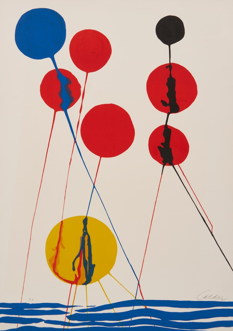 Alexander Calder Signed Lithograph, Balloons: Alexander Clader (American, 1898-1976) color lithograph on wove paper, “Balloons", 1973. Pencil signed, lower right, and editioned EA, lower left. Artist's proof, aside from the numbere