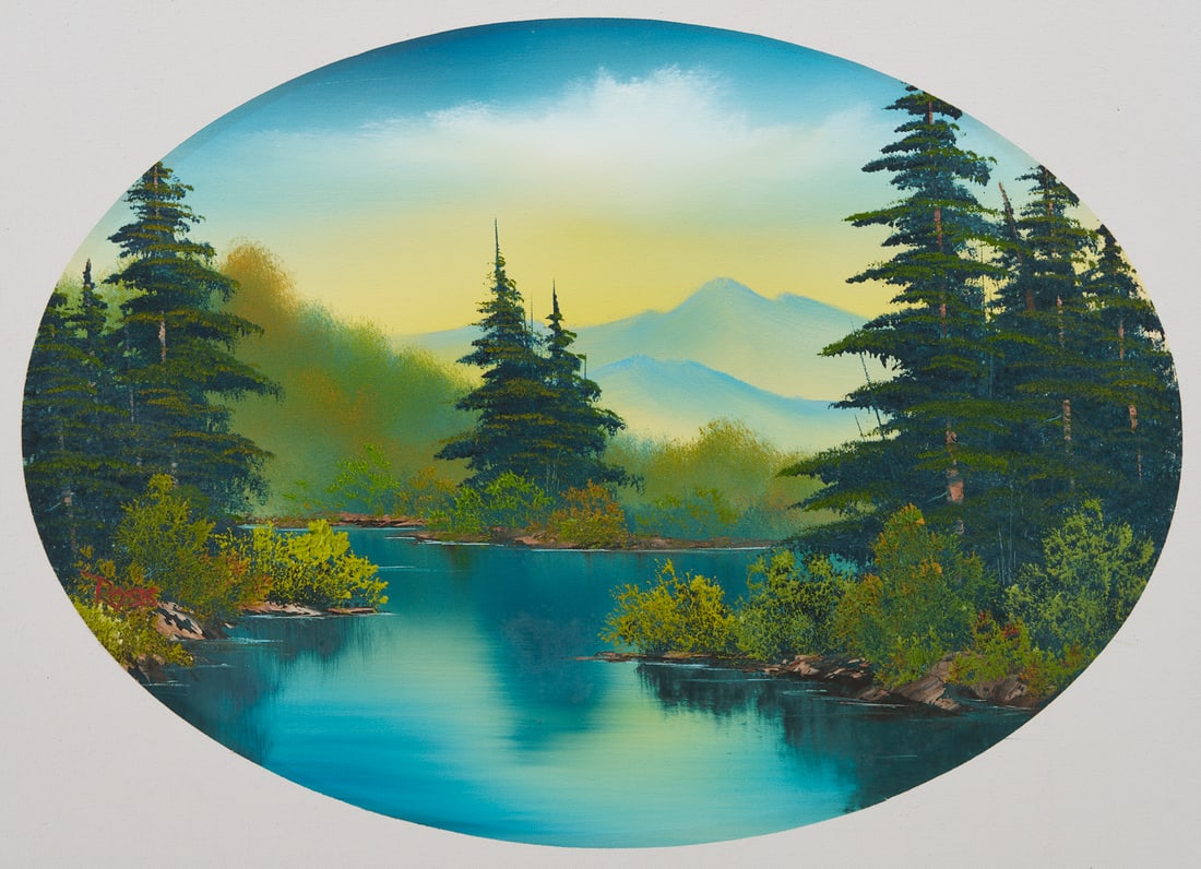 Bob Ross Wet-on-Wet Technique Mountain Landscape Painting, Authenticated (1 of 19)